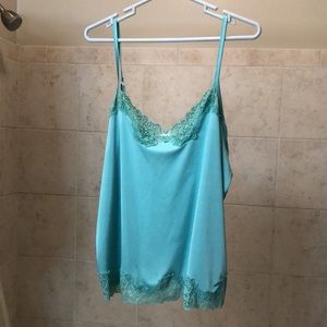 Aqua Camisole/Tank with Bead & Lace Details